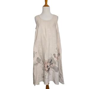 J. Jill Pure Jill Linen Maxi Dress Midi Dress Tan Watercolor Floral Women SP